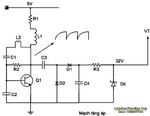 Hình 8 - Mạch tăng áp tạo ra điện áp 32V cấp cho mạch VT của bộ kênh.