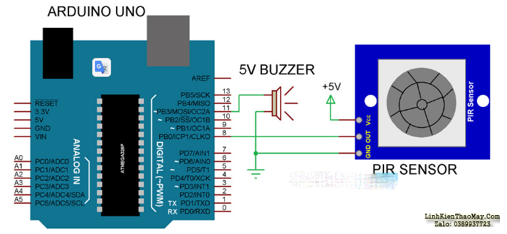 Sơ đồ mạch Hướng dẫn cảm biến chuyển động PIR với Arduino