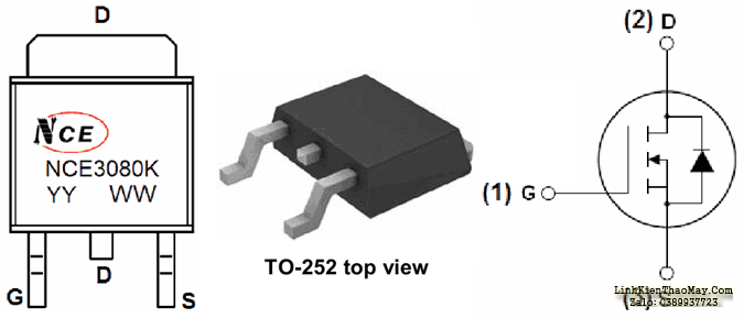 Loại ổ cắm và thân của transistor NCE3080K.